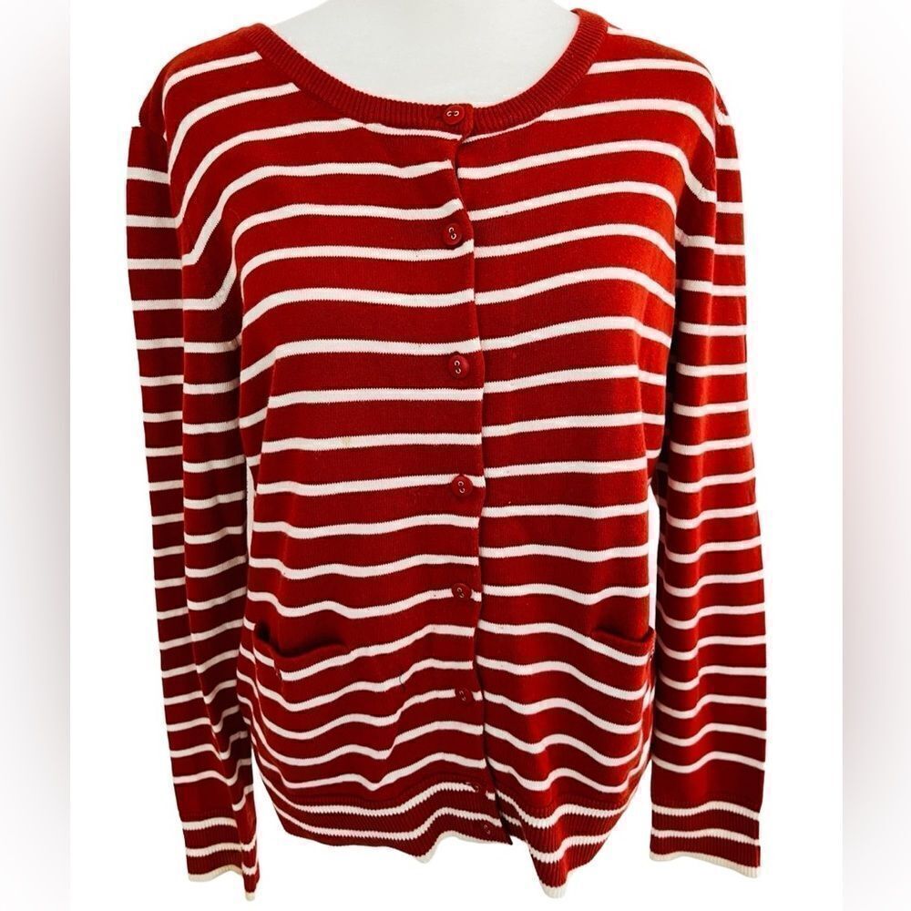 Hanna Andersson Orange/white Striped Button Down Cardigan Size Small